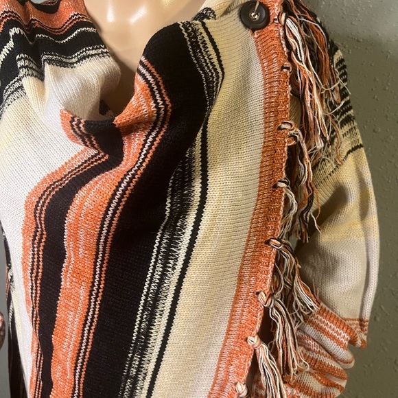 Orange Black And Cream Open Front Cardigan Poncho Sweater XL Blush Pink - Picture 6 of 11